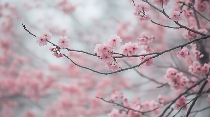Obraz premium Delicate Pink Cherry Blossoms: A Serene Springtime Floral Art