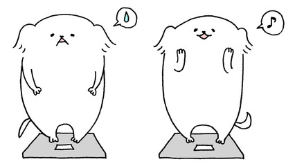 体重計にのる犬のセット