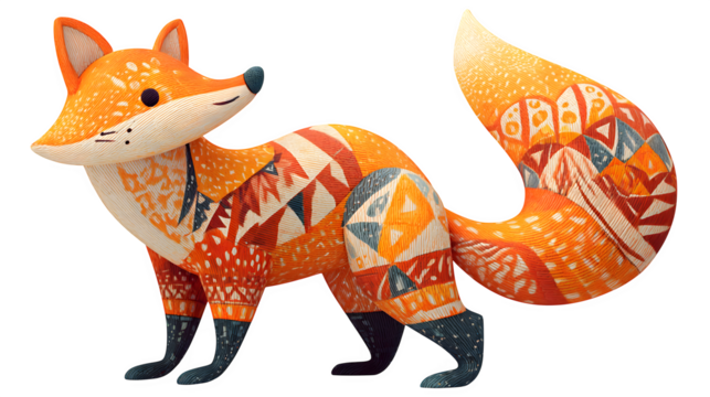 Decorative Fox Illustration, isolated on transparent background