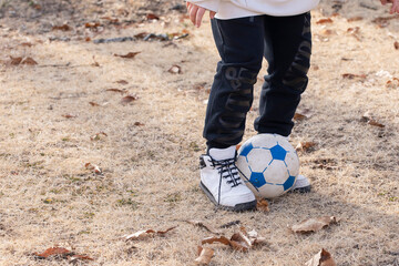 サッカーボールを蹴る脚