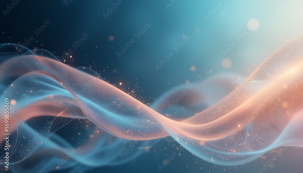 Poster elegant flowing wave design with glowing lights on a soft blurred backdrop