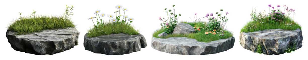 Natural stone platforms with greenery