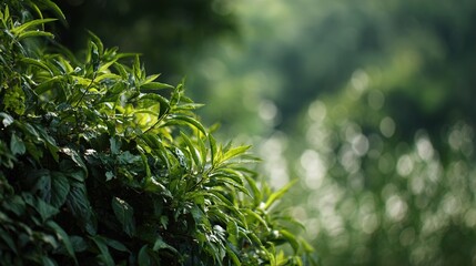 Fresh Green Leaves with Natural Bokeh Background