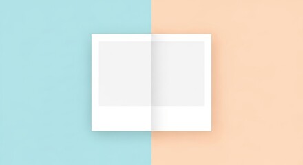 Blank Folded Instant Photo Frame on a Split Pastel Blue and Peach Background