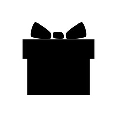 Black gift box with bow icon, vector silhouette illustration. Graphic design element for celebration, birthday, and holiday concepts