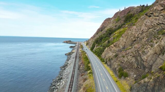 Aerial Shot Of Seward Highway in Anchorage, Alaska Overlooking Bulga Point In The Summer