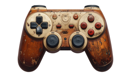 Realistic old joystick with classic retro design and simple buttons, isolated on transparent background, PNG format.
