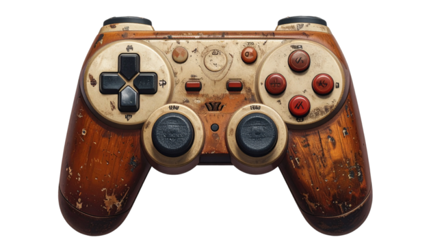 Realistic old joystick with classic retro design and simple buttons, isolated on transparent background, PNG format.
