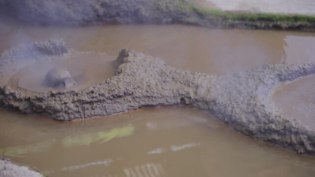 Boiling Mud Pools of Kamado Jigoku, Hells of Beppu, Slow Motion Shot, Japan