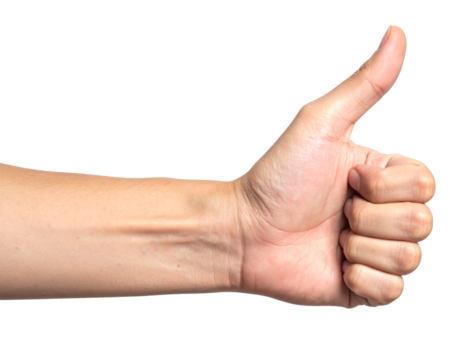 hand showing thumbs up sign, isolated on transparent background