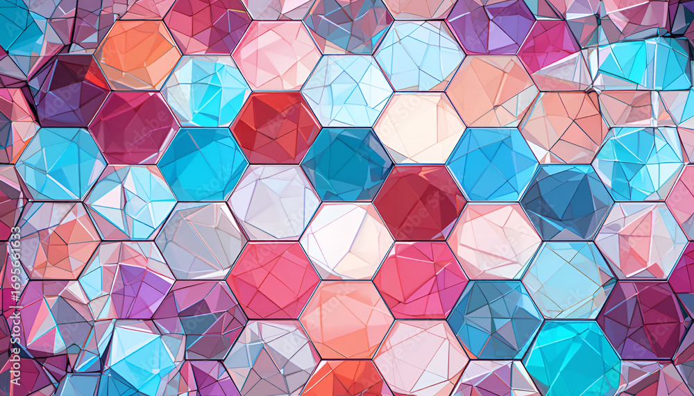 Poster polygonal mosaic background with colorful hexagons and geometric patterns