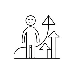 Person with upward arrows and triangle symbol isolated on white background