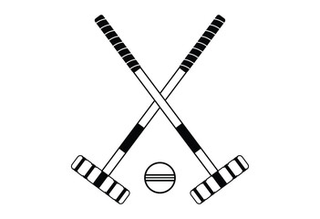 Croquet mallets with ball silhouette on white background