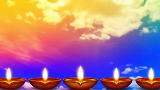 Diwali Lights Against a Colorful Sky Festive Illumination & Spiritual Reflection for a Vibrant Holiday Season