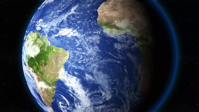 Peru Highlighted In Blue Outline On Planet Earth In The Space. - graphics