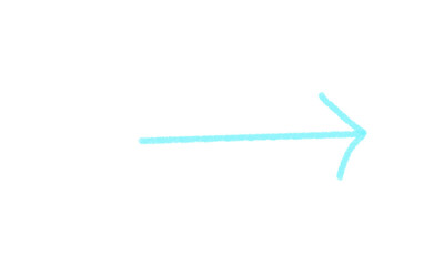 Minimalist hand-drawn arrow pointing right in a light blue crayon style. A simple sketch icon ideal as a 'next' button for a website or a pointer in an infographic.