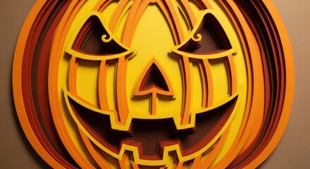 Spooky layered paper jack-o'-lantern face for festive Halloween decorations and events