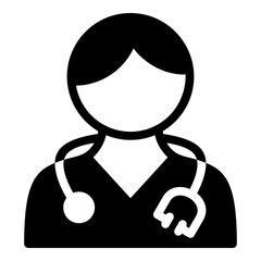 Medical Professional Doctor and Physician with Doctor with Stethoscope Vector Icon. A Classic, Black and White Graphic for Healthcare, Medical Services, and Health Education