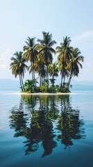 Fototapeta premium Tropical island oasis reflected in calm water