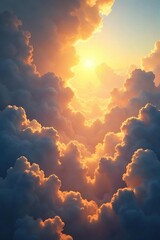 Golden light streams through ethereal clouds, illuminating a majestic, heavenly landscape A scene of pure, divine beauty and power , spiritual light, pure, holy landscape