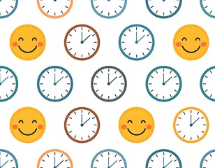 Timely faces pattern.  Happy clocks