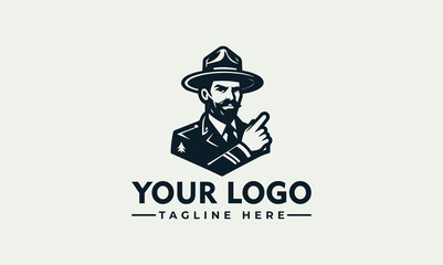 A vintage-style logo featuring a stern man in uniform pointing his index finger.