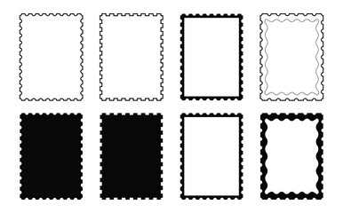 Collection of blank postage stamp borders and frames for creative projects