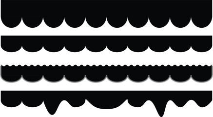 Scalloped edge seamless set, Repeating frill ornament, Simple scalloped border, Seamless line zigzag pattern design, Vector illustration,
