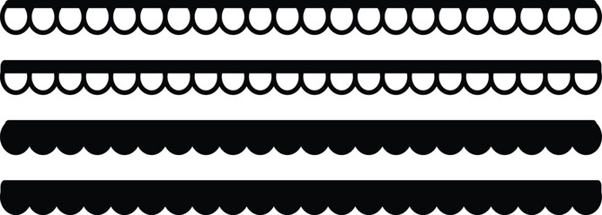 Scalloped edge seamless set, Repeating frill ornament, Simple scalloped border, Seamless line zigzag pattern design, Vector illustration,
