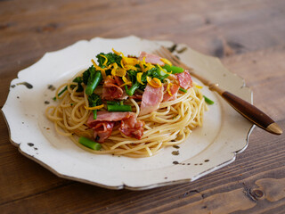 菜の花とゆずの和風パスタ