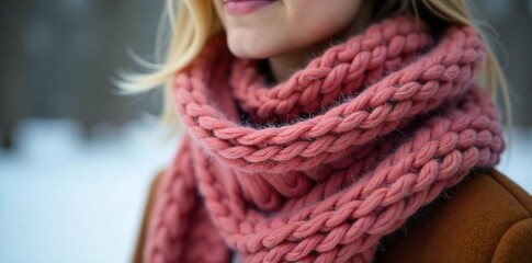Cozy winter scarf, soft knit texture, warm colors, perfect for cold weather Ideal for fashion, lifestyle, and seasonal imagery , background, acrylic, handmade