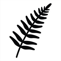 Simple graphic illustration of a single black fern frond on white