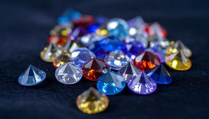 Colorful gems on dark fabric