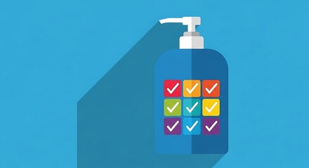 Fototapeta premium Illustration of a blue bottle with checkmarks isolated on white background