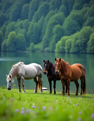 horses on the meadow