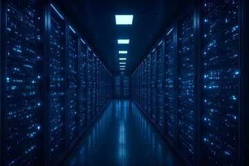 Obraz premium futuristic ai server room with glowing racks and data center technology