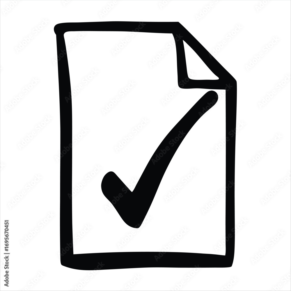 Poster hand drawn document with check mark, representing approval and confirmation