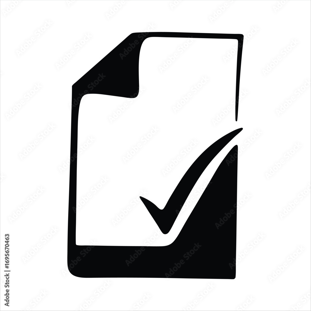Poster completed document with check mark symbolizing task approval or verification
