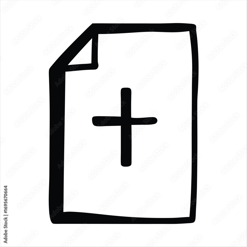 Poster black and white icon of a document file with a plus sign