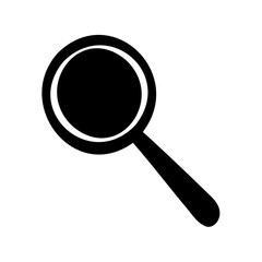 Black magnifying glass icon on white background for searching and finding tool