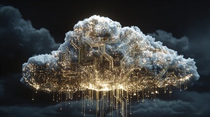 Digital Cloud Computing Network: A Technological Cloudscape with Futuristic Circuitry and Illumination