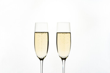 シャンパングラスにシャンパン 白バック