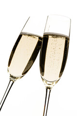 シャンパングラスにシャンパン 白バック