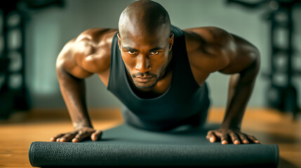 Fototapeta premium young man doing push ups fitness workout