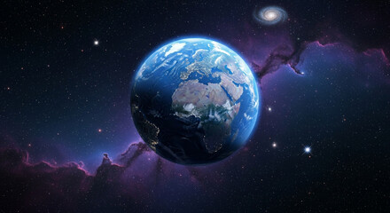 Fototapeta premium Stunning earth view from space with galaxy background showcasing global interconnectedness and exploration