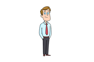 Friendly cartoon businessman character in a confident pose.