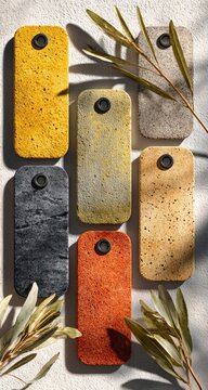 Rectangular, colored blocks, natural textures