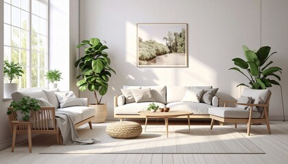 Serene Living Room Interior Design with Plants and Natural Light