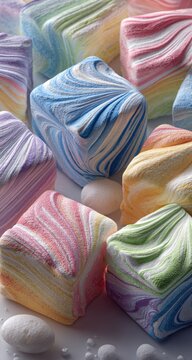 Colorful marbled candy cubes