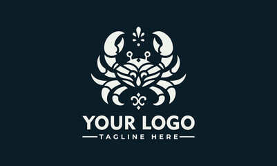 Elegant crab logo design featuring intricate details and a decorative crown element.